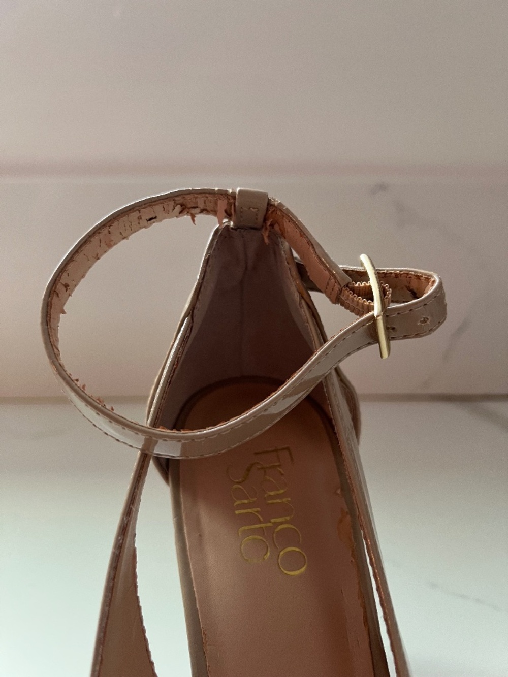 Franco Sarto Emmy Nude Patent Leather Open Toe Heels Size 9.5 - Picture 7 of 11